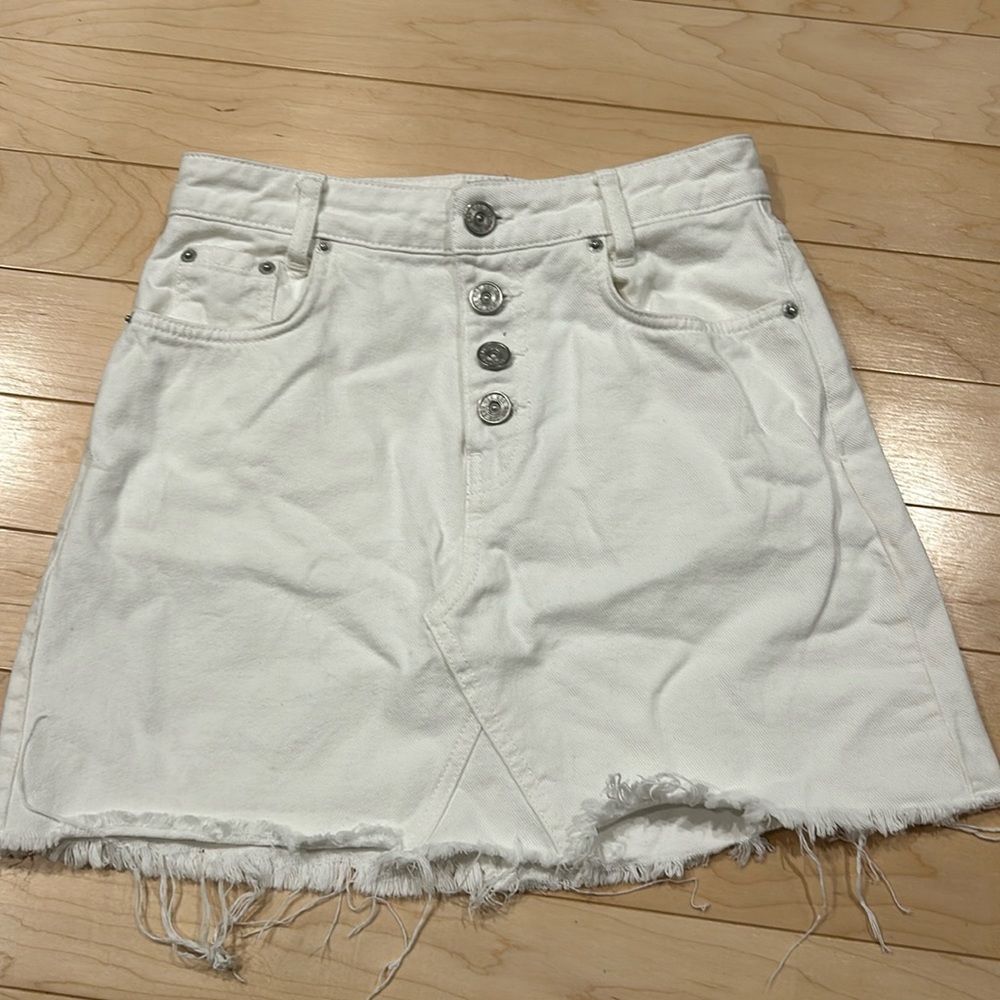 BDG white denim mini skirt